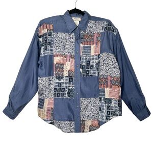 Boho Cottagecore Oversized 100% Silk Shirt Retro Patchwork Boxy Fit Countrycore